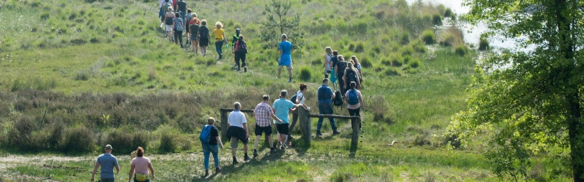 wandelaars lopen op graspad tijdens Wandele naor Schandele 2019